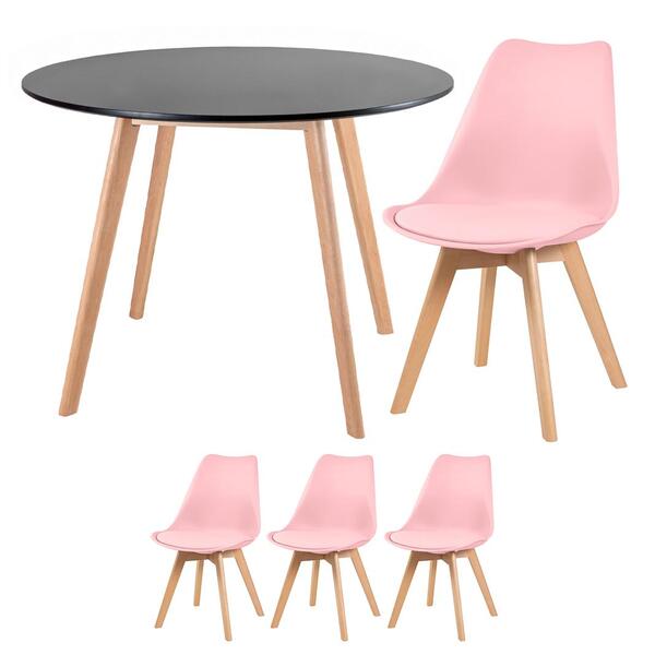 Kit - Mesa Redonda 100 Cm Preto + 3 Cadeiras Leda