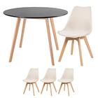 Kit - Mesa Redonda 100 Cm Preto + 3 Cadeiras Leda Creme