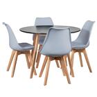 Kit - Mesa Redonda 100 Cm Preto + 4 Cadeiras Leda Cinza Claro