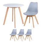 Kit - Mesa Redonda 70 Cm Branco + 3 Cadeiras Leda Cinza Claro