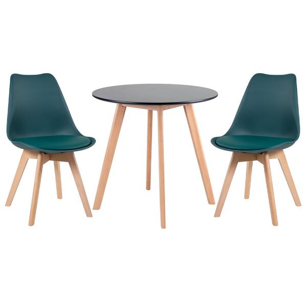 Kit - Mesa Redonda 70 Cm Preto + 2 Cadeiras Leda Verde Escuro