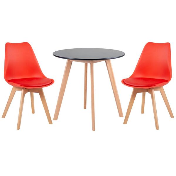 Kit - Mesa Redonda 70 Cm Preto + 2 Cadeiras Leda Vermelho