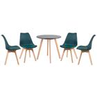 Kit - Mesa Redonda 70 Cm Preto + 4 Cadeiras Leda Verde Escuro