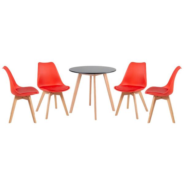 Kit - Mesa Redonda 70 Cm Preto + 4 Cadeiras Leda Vermelho
