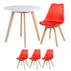 Kit - Mesa Redonda 80 Cm Branco + 3 Cadeiras Leda