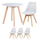 Kit - Mesa Redonda 80 Cm Branco + 3 Cadeiras Leda