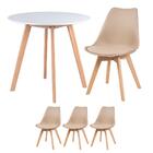Kit - Mesa Redonda 80 Cm Branco + 3 Cadeiras Leda