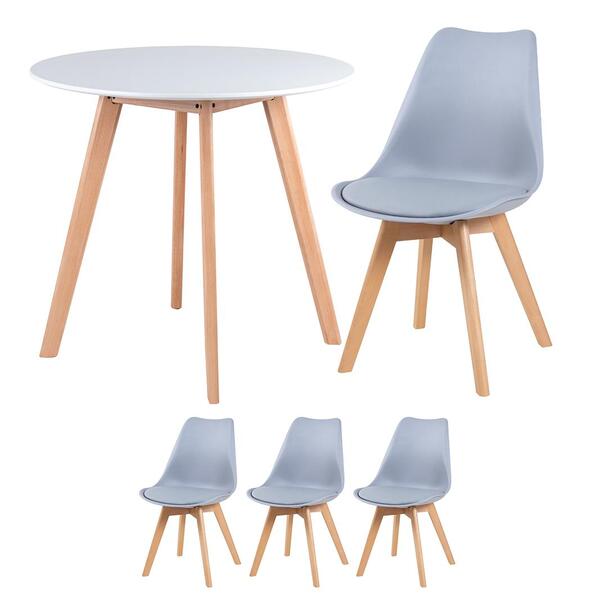 Kit - Mesa Redonda 80 Cm Branco + 3 Cadeiras Leda Cinza Claro