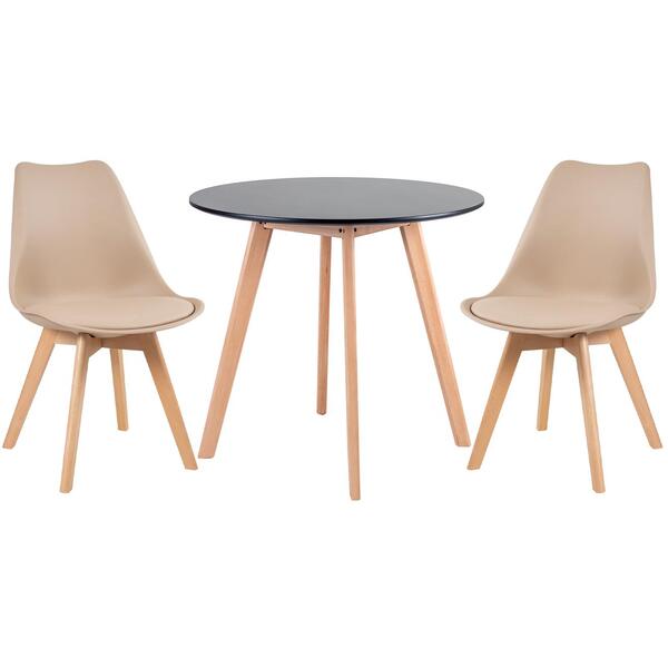 Kit - Mesa Redonda 80 Cm Preto + 2 Cadeiras Leda