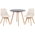 Kit - Mesa Redonda 80 Cm Preto + 2 Cadeiras Leda Creme