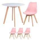 Kit - Mesa Redonda 90 Cm Branco + 3 Cadeiras Leda Rosa Claro