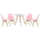 Kit - Mesa Redonda 90 Cm Branco + 4 Cadeiras Leda Rosa Claro