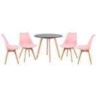Kit - Mesa Redonda 90 Cm Preto + 4 Cadeiras Leda Rosa Claro