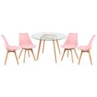 Kit - Mesa Redonda Com Tampo De Vidro 100 Cm + 4 Cadeiras Led