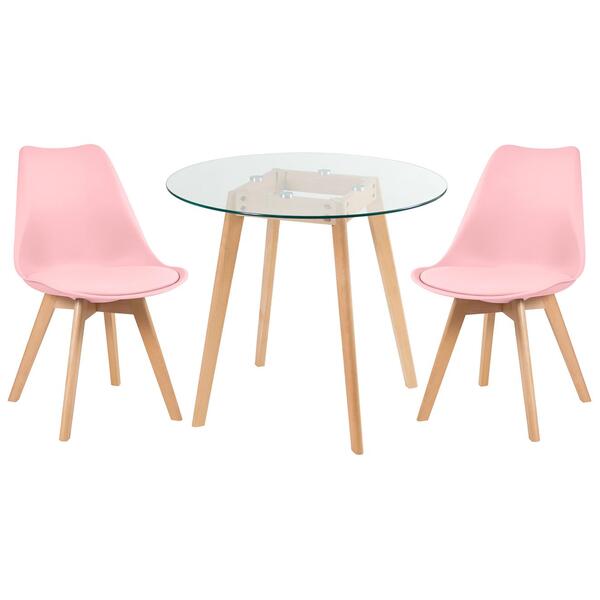 Kit - Mesa Redonda Com Tampo De Vidro 80 Cm + 2 Cadeiras Leda