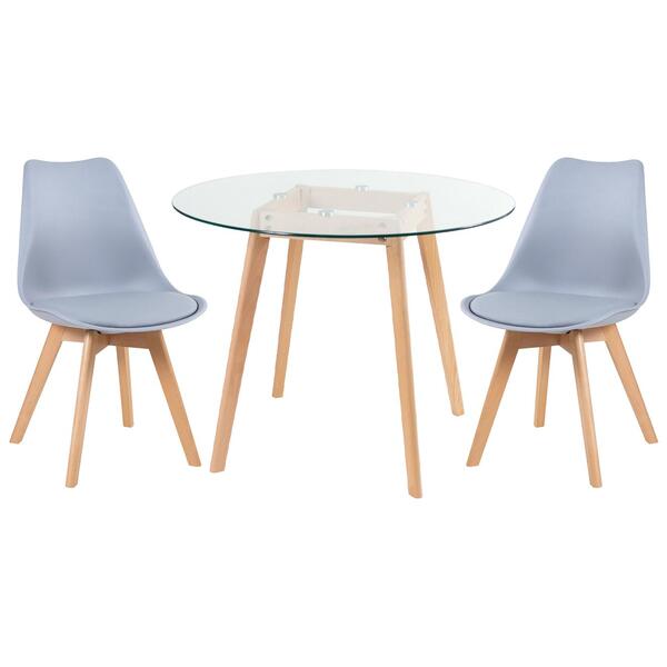 Kit - Mesa Redonda Com Tampo De Vidro 90 Cm + 2 Cadeiras Leda