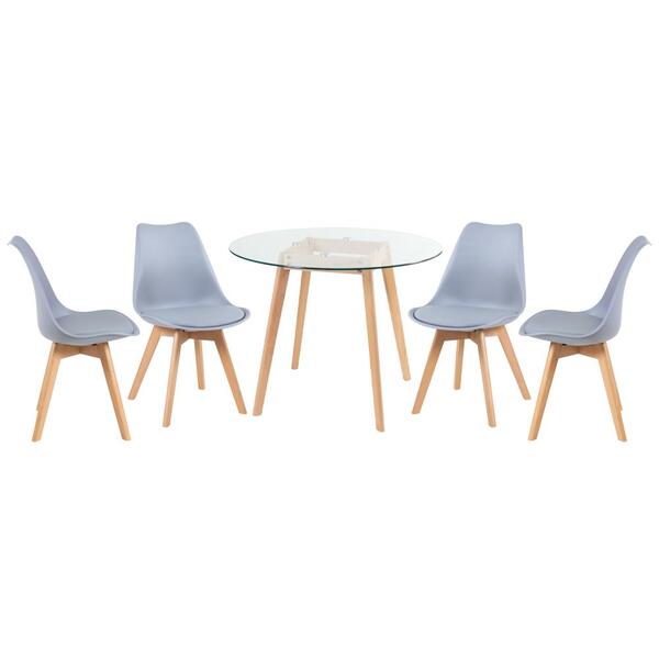 Kit - Mesa Redonda Com Tampo De Vidro 90 Cm + 4 Cadeiras Leda