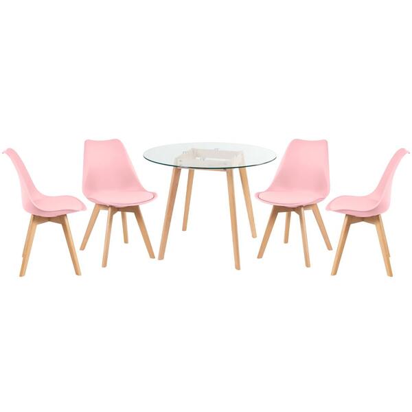 Kit - Mesa Redonda Com Tampo De Vidro 90 Cm + 4 Cadeiras Leda