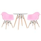 Kit - Mesa Redonda De Vidro Eames 70 Cm + 2 Cadeiras Eiffel D
