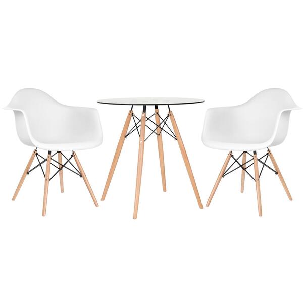 Kit - Mesa Redonda De Vidro Eames 70 Cm + 2 Cadeiras Eiffel D