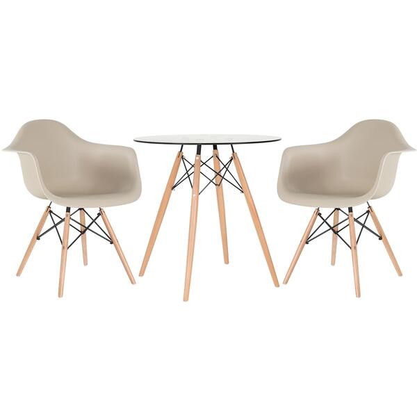 Kit - Mesa Redonda De Vidro Eames 70 Cm + 2 Cadeiras Eiffel D