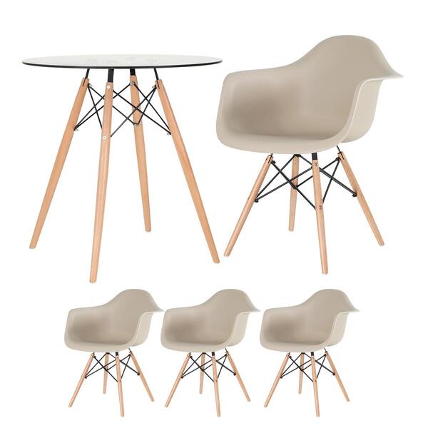 Kit - Mesa Redonda De Vidro Eames 70 Cm + 3 Cadeiras Eiffel D