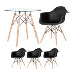 Kit - Mesa Redonda De Vidro Eames 80 Cm + 3 Cadeiras Eiffel D
