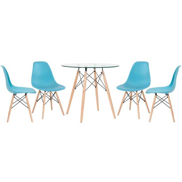Kit - Mesa Redonda De Vidro Eames 80 Cm + 4 Cadeiras Eiffel D