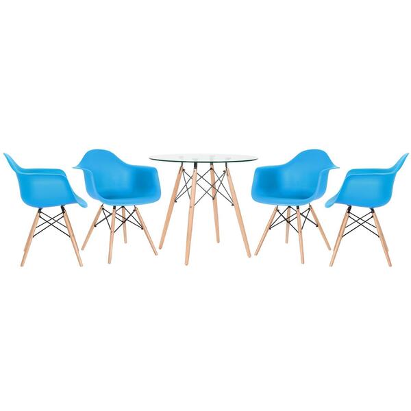 Kit - Mesa Redonda De Vidro Eames 80 Cm + 4 Cadeiras Eiffel D