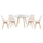 Kit - Mesa Redonda De Vidro Leda 100 Cm + 4 Cadeiras Estofada