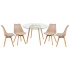 Kit - Mesa Redonda De Vidro Leda 100 Cm + 4 Cadeiras Estofada