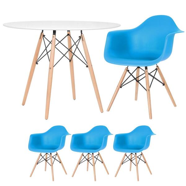 Kit - Mesa Redonda Eames 100 Cm Branco + 3 Cadeiras Eiffel Da