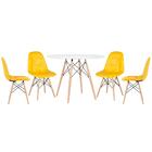 Kit - Mesa Redonda Eames 100 Cm Branco + 4 Cadeiras Estofadas
