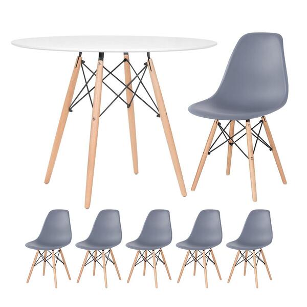 Kit - Mesa Redonda Eames 100 Cm Branco + 5 Cadeiras Eiffel Ds