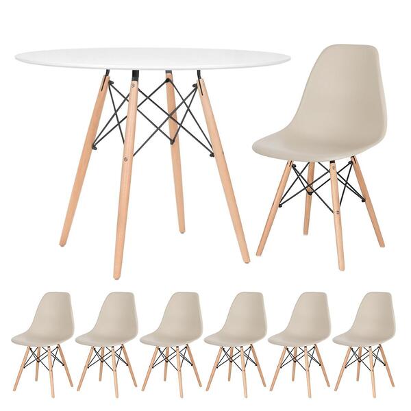 Kit - Mesa Redonda Eames 100 Cm Branco + 6 Cadeiras Eiffel Ds