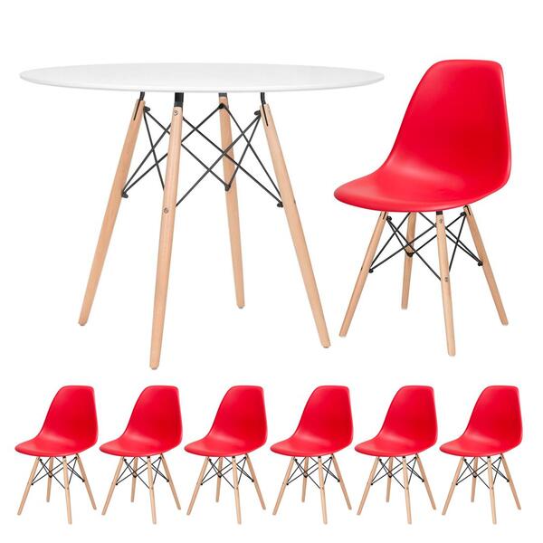 Kit - Mesa Redonda Eames 100 Cm Branco + 6 Cadeiras Eiffel Ds