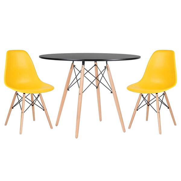 Kit - Mesa Redonda Eames 100 Cm Preto + 2 Cadeiras Eiffel Dsw