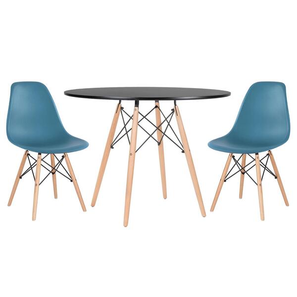 Kit - Mesa Redonda Eames 100 Cm Preto + 2 Cadeiras Eiffel Dsw