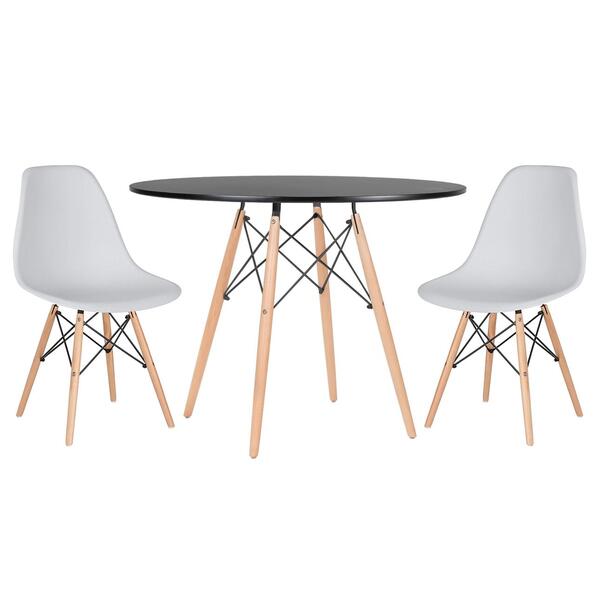 Kit - Mesa Redonda Eames 100 Cm Preto + 2 Cadeiras Eiffel Dsw