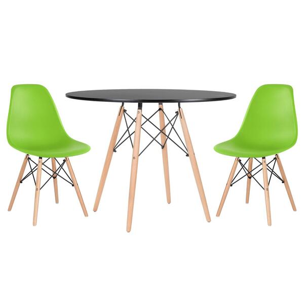 Kit - Mesa Redonda Eames 100 Cm Preto + 2 Cadeiras Eiffel Dsw