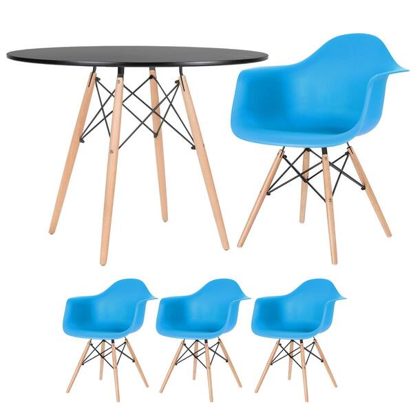 Kit - Mesa Redonda Eames 100 Cm Preto + 3 Cadeiras Eiffel Daw