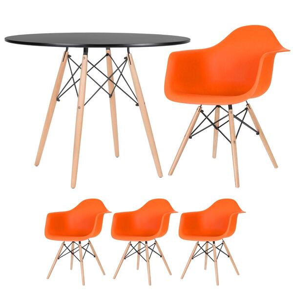 Kit - Mesa Redonda Eames 100 Cm Preto + 3 Cadeiras Eiffel Daw