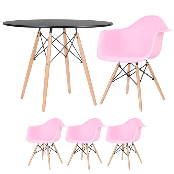 Kit - Mesa Redonda Eames 100 Cm Preto + 3 Cadeiras Eiffel Daw