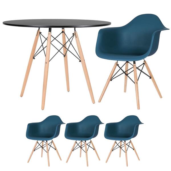 Kit - Mesa Redonda Eames 100 Cm Preto + 3 Cadeiras Eiffel Daw