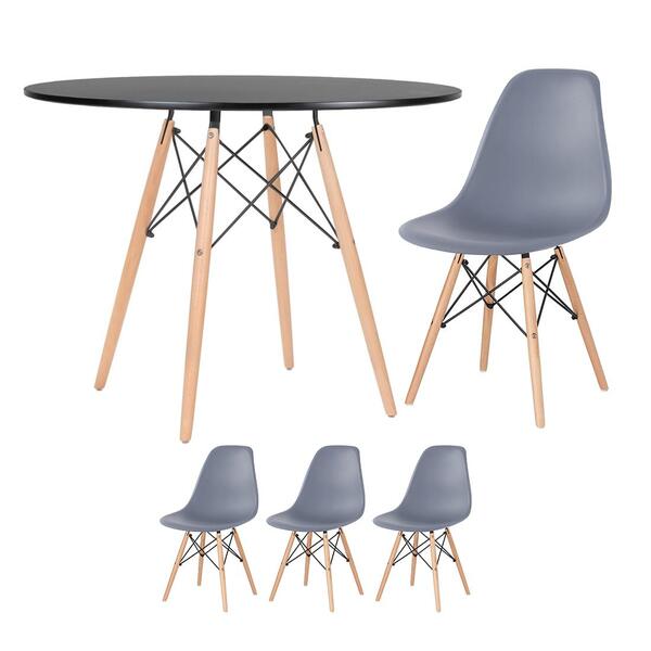 Kit - Mesa Redonda Eames 100 Cm Preto + 3 Cadeiras Eiffel Dsw