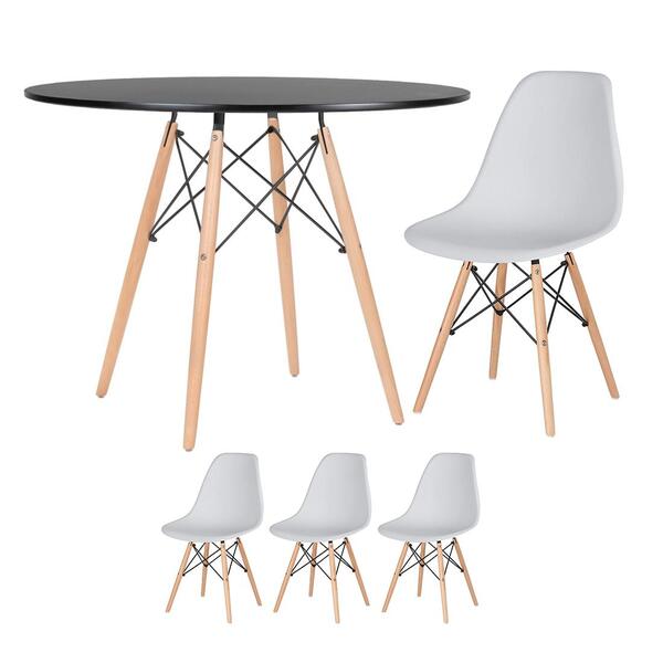 Kit - Mesa Redonda Eames 100 Cm Preto + 3 Cadeiras Eiffel Dsw
