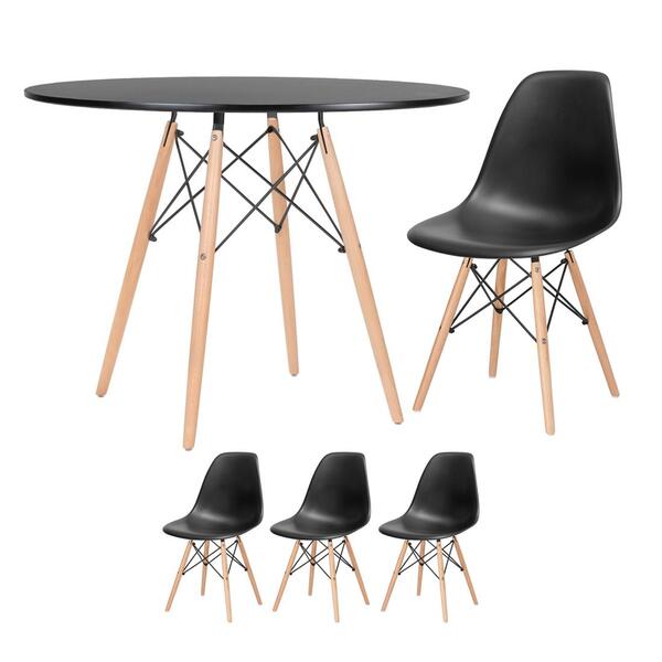 Kit - Mesa Redonda Eames 100 Cm Preto + 3 Cadeiras Eiffel Dsw