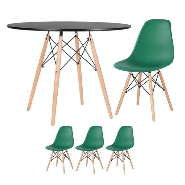 Kit - Mesa Redonda Eames 100 Cm Preto + 3 Cadeiras Eiffel Dsw