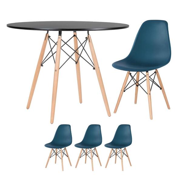 Kit - Mesa Redonda Eames 100 Cm Preto + 3 Cadeiras Eiffel Dsw