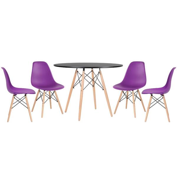 Kit - Mesa Redonda Eames 100 Cm Preto + 4 Cadeiras Eiffel Dsw